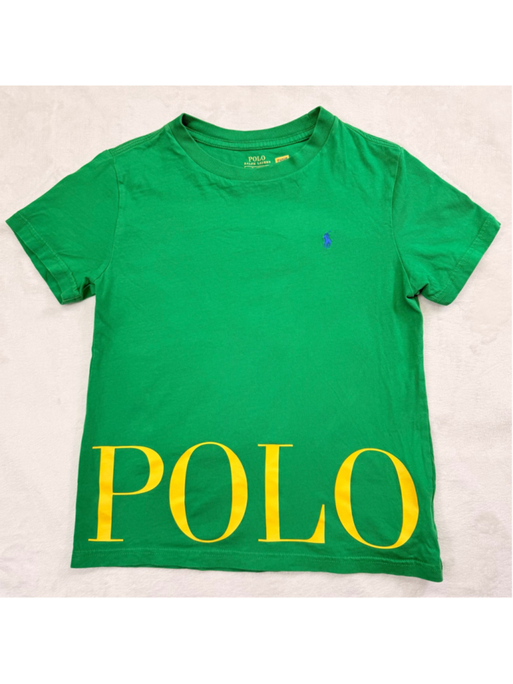 Boys‎ Polo Ralph Lauren Short Sleeve Tee Size 7 Green Yellow Large Logo